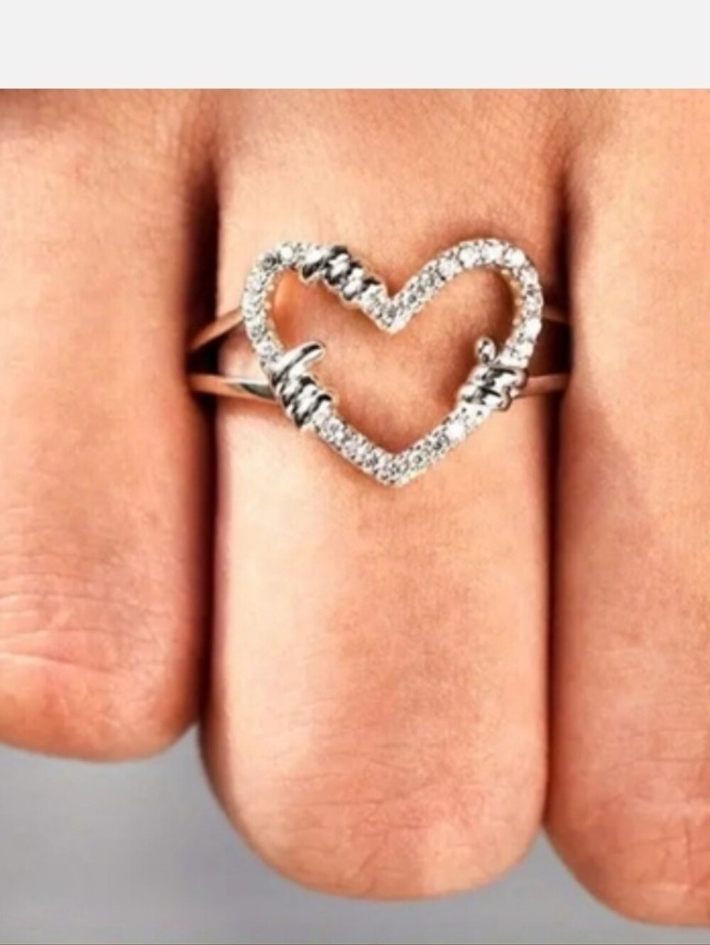 Silver Heart-Shaped Ring with Zirconia